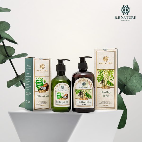 COMBO DẦU GỘI THẢO MỘC BỒ KẾT 500ML + DẦU Ủ LÔ HỘI SỮA DỪA 350ML - B.B NATURE-01