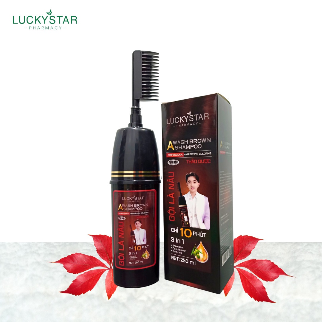 GỘI LÀ NÂU PHỦ BẠC THẢO DƯỢC CAO CẤP KÈM LƯỢC 250ML - LUCKY STAR-02