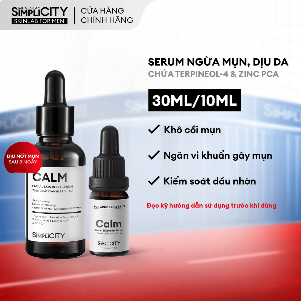 Serum giảm mụn làm dịu da cho nam Men Stay Simplicity Calm Skin Relief Facial Serum 30ml