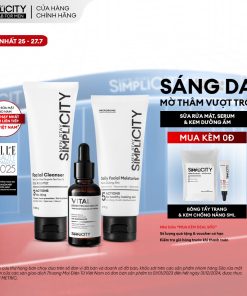 Combo sáng da mờ thâm vượt trội cho nam sữa rửa mặt, serum Vital, kem dưỡng ẩm Men Stay Simplicity Brightening Trio