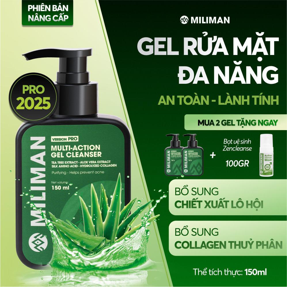 Sữa Rửa Mặt Nam Da Dầu MILIMAN 150ML, Bổ Sung Chiết Xuất Lô Hội Và Collagen Thuỷ Phân