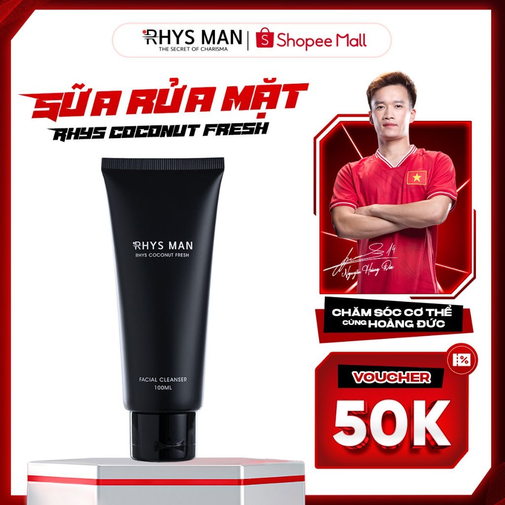 Sữa rửa mặt nam RHYS MAN hương dừa thơm mát Rhys Coconut Fresh 100ml